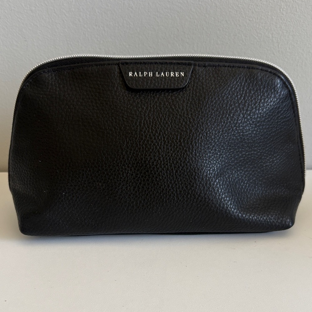 Ralph Lauren Black Pebbled Cosmetic Bag Makeup Pouch Travel Case